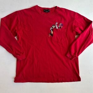 Vintage Warner Bros Studio Store Looney Tunes Embroidered Red Pocket Tee